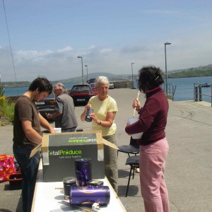 Making pinhole cameras on the pier, Sherkin Island